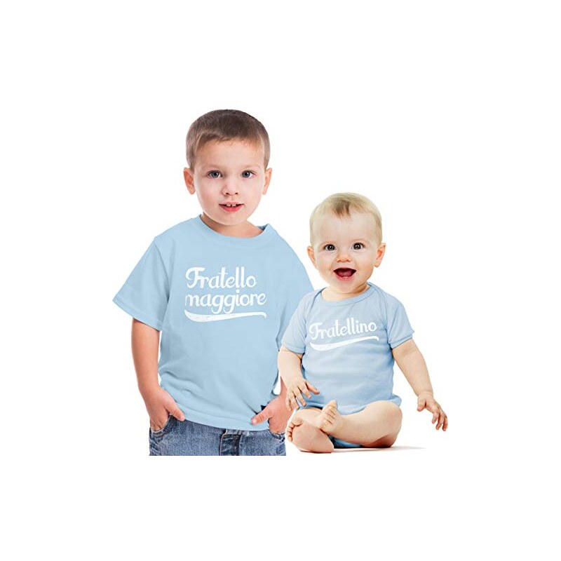 Shirtgeil Fratello Maggiore e fratellino Set per Neonati e Neonate Idea Regalo per Nascita Bimbo Celeste 5-6 Anni (106/116cm) / Neonato Celeste 6-12 Mesi