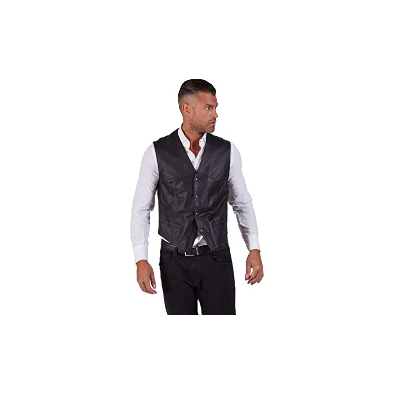 D'Arienzo Gilet In Vera Pelle Scamosciata Uomo Modello Jeff - Giubbino Bomber In Pelle Di Capra, Vestibilità Slim, Artigianale Italiano, Colore Camoscio - 5