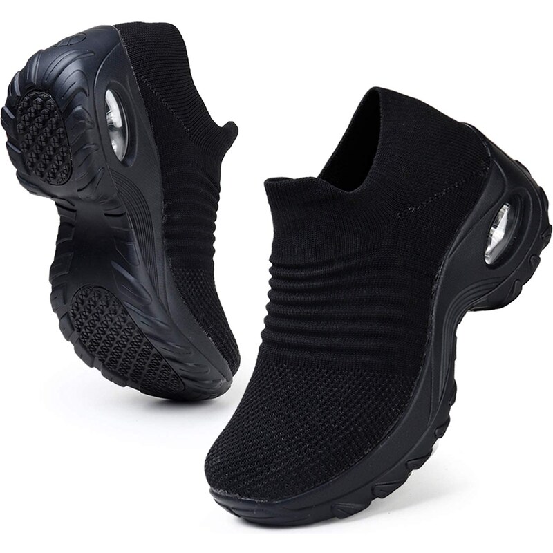 HKR Platform Sneakers Donna Leggero Air Cuscino Scarpe da Ginnastica  Running Infermiere Lavoro Leggero Tennis per Camminata Senza Lacci Nero 39  EU 