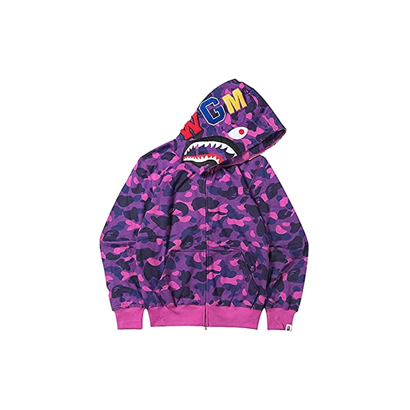 PADOLA Bape Shark Felpa Stampa 3D Uomo Felpe con Cappuccio Pull Viola Stileo