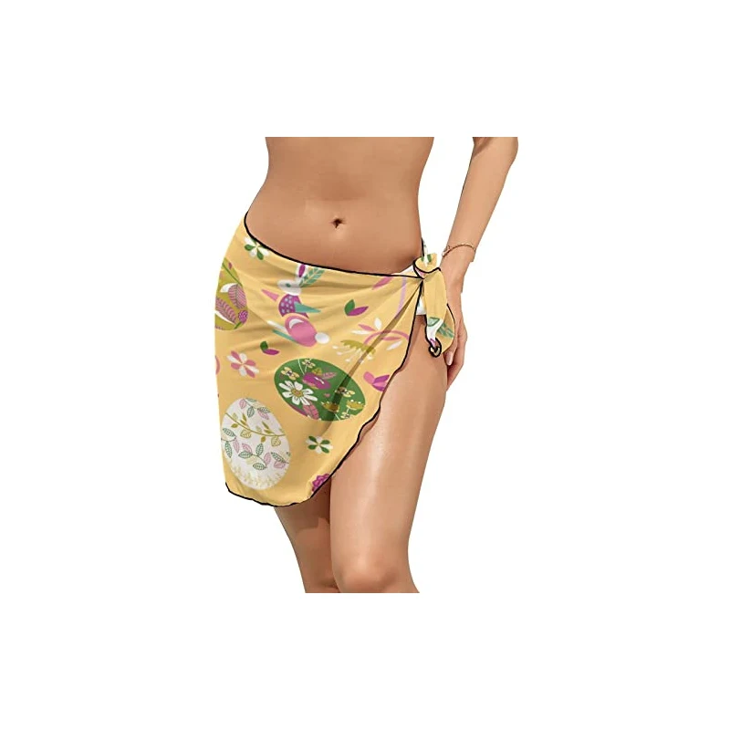 Copricostume Da Bagno Sarong In Chiffon – Gonna Velata Da Spiaggia, Sciarpa Pareo Per Donna, Taglia 2XL (Foglia Viola) - 3