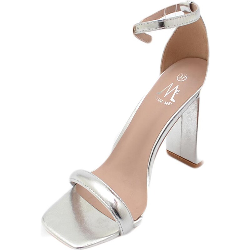 Malu Shoes Sandalo alto donna argento lucido con tacco doppio 10 cm cinturino alla caviglia linea basic cerimonia evento elegante