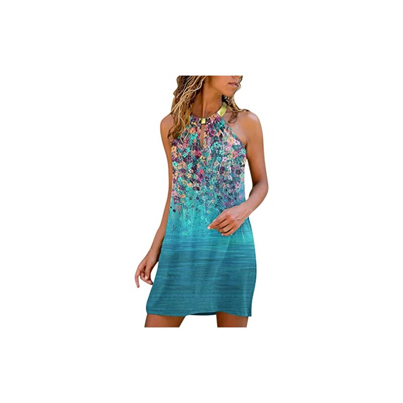 Vestito estivo da donna, senza maniche, cami, da spiaggia, con tasche e lacci, elegante, abito da spiaggia, con scollo a V, abito da sera, 1 verde., L