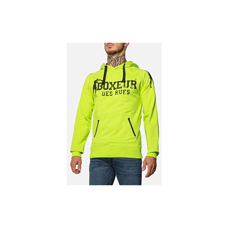 BOXEUR DES RUES Felpa Verde Acido con Marsupio con Zip, Uomo, S