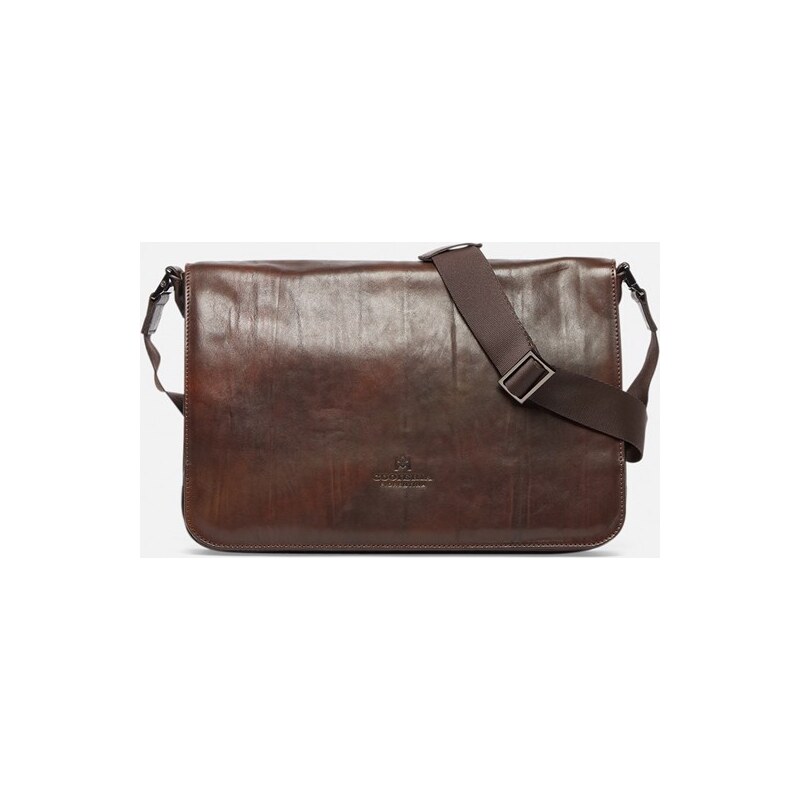 Cuoieria Fiorentina Tracolla Bourbon messenger grande da uomo in delavé Testa di moro. Unisex