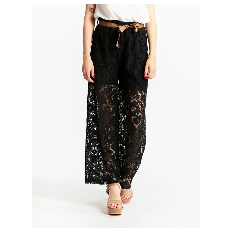 Solada Pantapalazzo in pizzo macramè Pantaloni Casual donna Nero