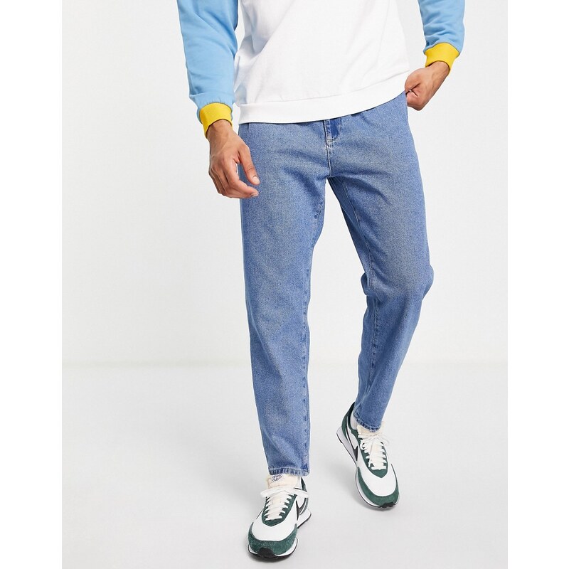 ASOS DESIGN - Jeans con doppia piega azzurri-Blu