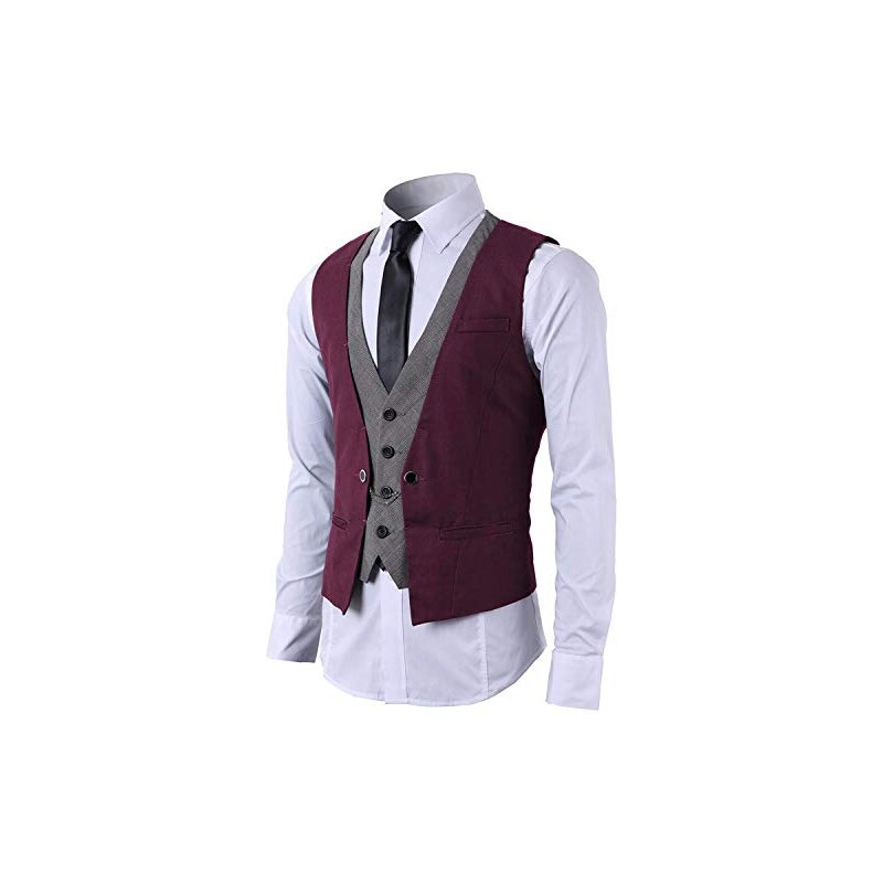 STTLZMC Gilet Uomo Slim Fit Elegante Casual Smanicato Scollo a V Panciotto  Matrimonio Corpetto 2in1 Blazer(Niente Camicia)