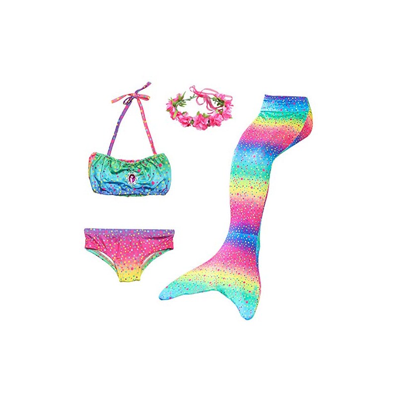 NMY Coda da Sirena per Nuotare Costumi da Bagno Ragazza 4pcs Mermaid  Insiemi del Bikini Costume da Sirena Bambina con Fascia di Fiori 