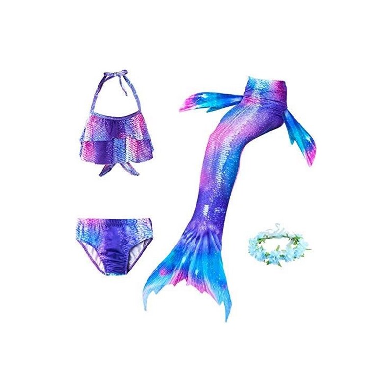 Romance Zone Coda da Sirena per Nuotare Costumi da Bagno Ragazza 5pcs  Mermaid Insiemi del Bikini Costume da Sirena Bambina con Fascia di Fiori e  Monopinna (Stile 2 (No Monopinna) 