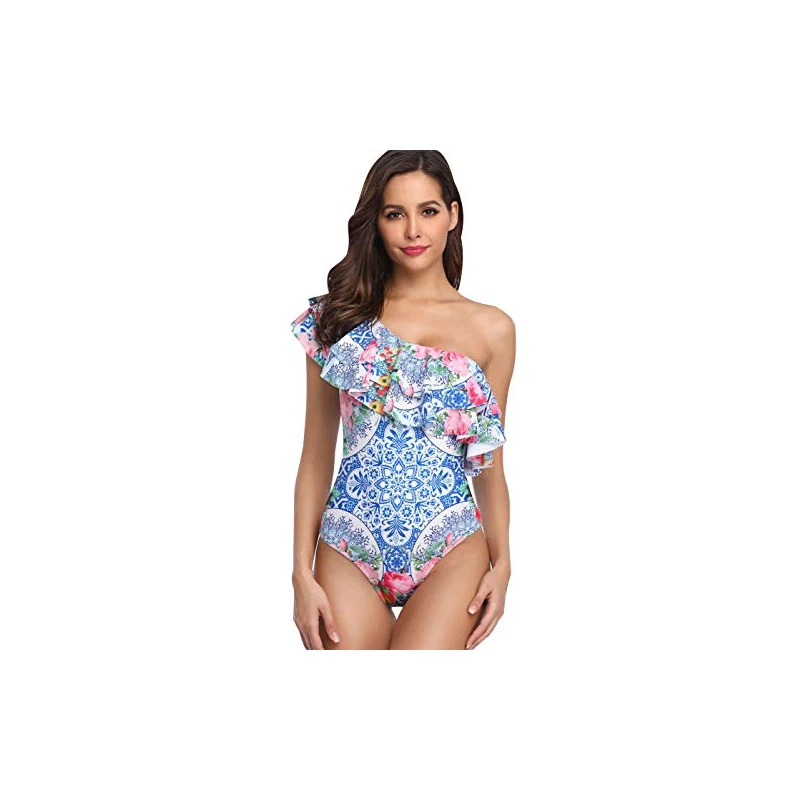 Monokini Donna Snellente Con Push Up E Collo Alto - Costume Intero Da Spiaggia In Nylon Ed Elastan, Drappeggio Frontale (taglie Italiane)