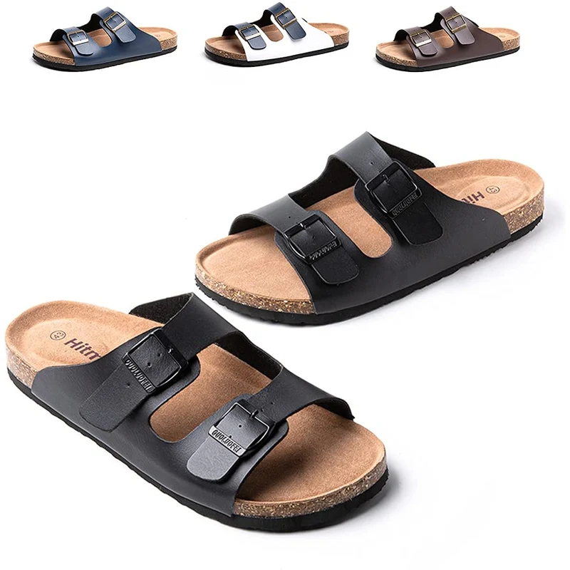 Hitmars Ciabatte Uomo Infradito Pelle Sintetico Sandali Estive Sughero Mare Scarpe Punta Aperta Pantofole Casa Flip Flop Piscina A Nero 40 EU Stileo