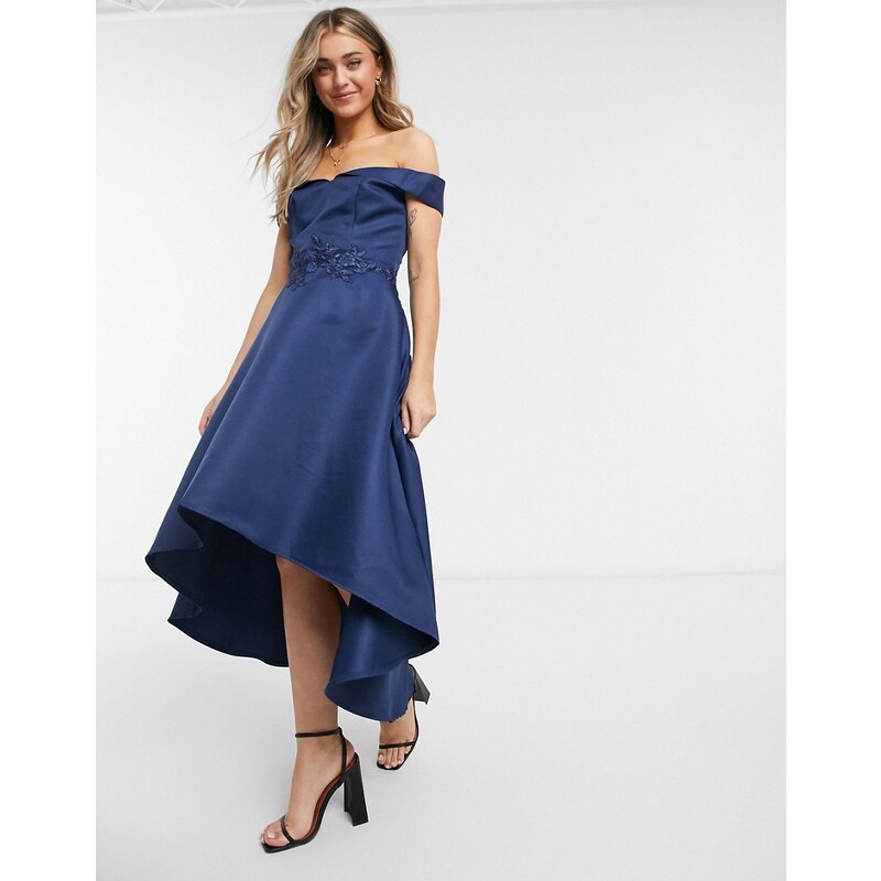 Chi Chi London Vestito midi blu navy asimmetrico con scollo Donna