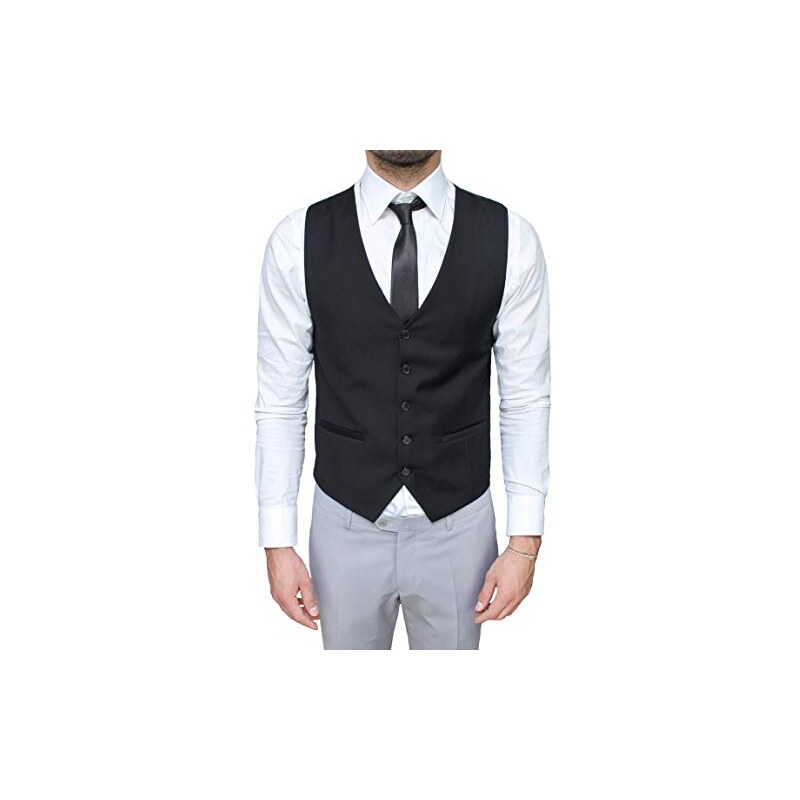 Evoga Gilet panciotto uomo nero smanicato elegante casual slim fit con cravatta (XXXXL, Nero)