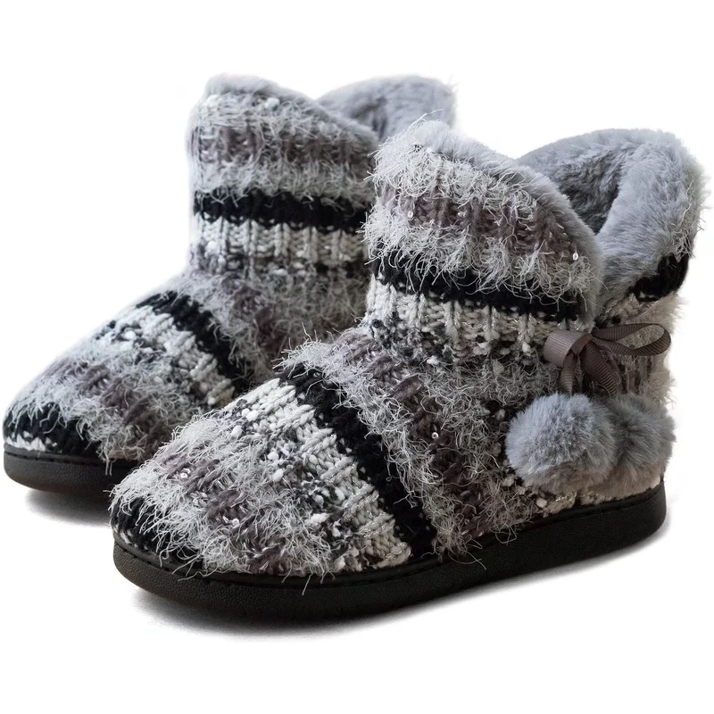 GURGER Pantofole a Stivaletto Casa Donna Peluche Calde Ciabatte Invernali  Pantofole da Casa Alte Chiuse Antiscivolo Nero Grigio 41 42