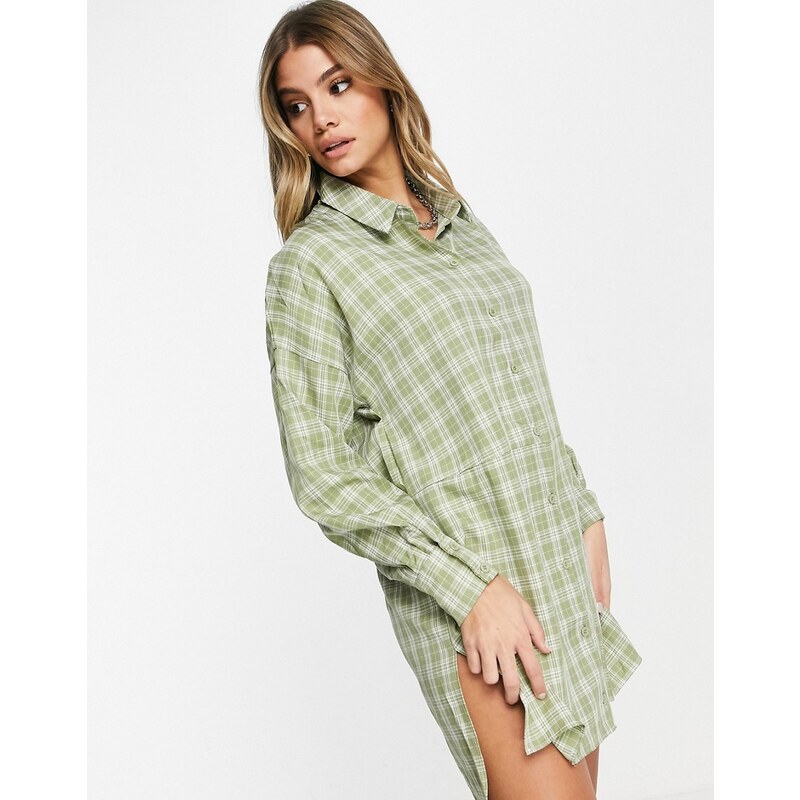 Missguided - Vestito camicia oversize salvia a quadretti-Verde