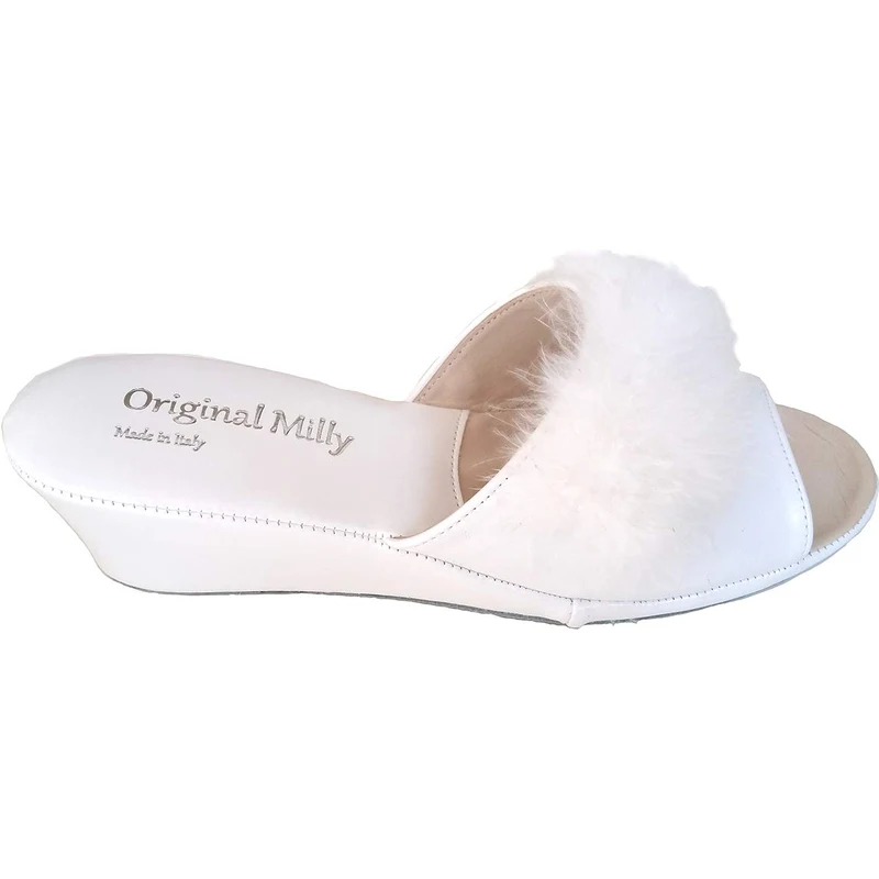 Original Milly Ciabatte Pantofole Da Camera In Camoscio Con Suola In Bufalo, Made In Italy Artigianali, Modello 1001, Colore Rosa, Tacco 5 Cm (numeric_36