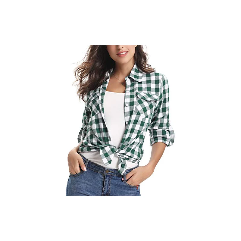 Camicia A Quadri Donna Cotone | Blusa Maniche Lunghe Modello Boyfriend | Casual Chic Con Tasca Per Autunno E Primavera