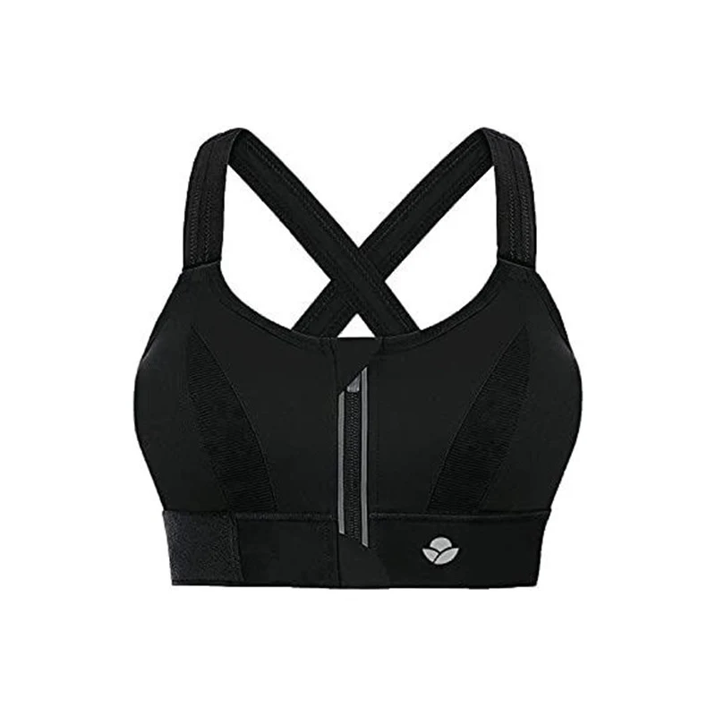 YIANNA Donna Reggiseno Sportivo Alto Impatto Taglie Forti Imbottito Senza Ferretto Top Palestra Yoga Apertura Frontale con Cerniera Nero