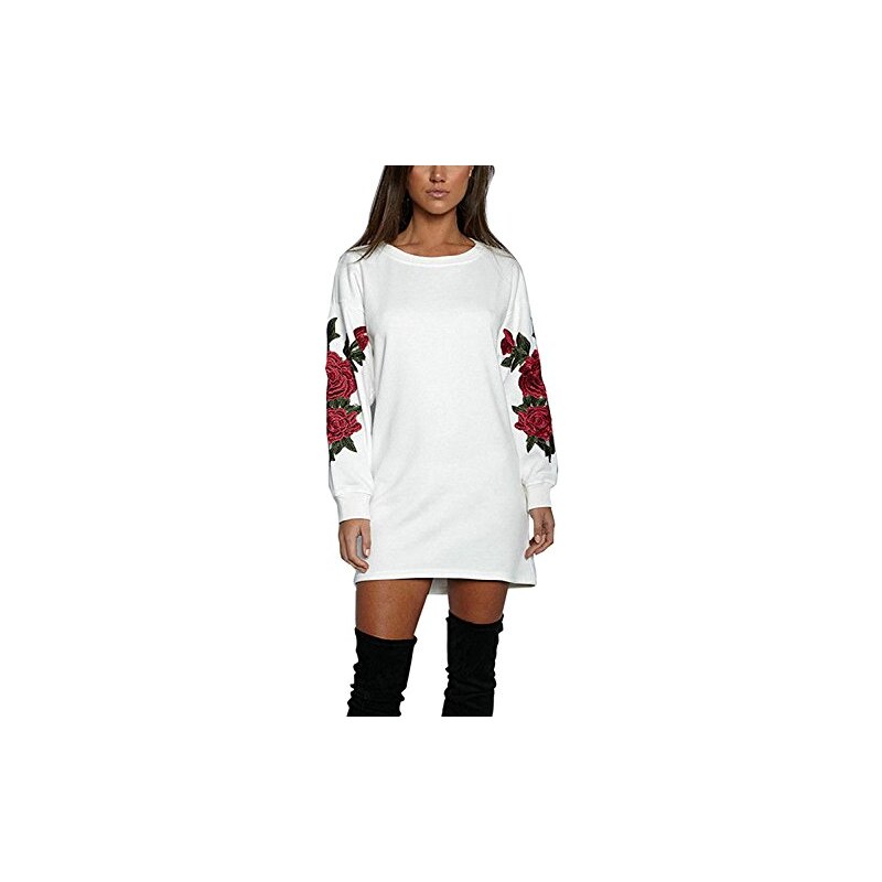 Landove Vestito Felpa Donna Maglia Manica Lunga Elegante Moda Vestitini Autunno Inverno Camicie Blusa Felpe Tumblr Lunghe Ragazza Sweatshirt Fiori Blusa Pullover Tunic Top Bohemien Mini Abito Aderente