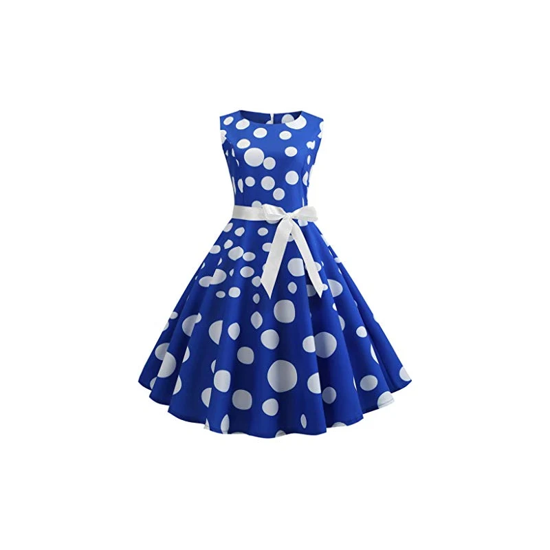 LANSKRLSP Abito Vintage Anni 50 60 Festa Rosso Pois Nero Manica