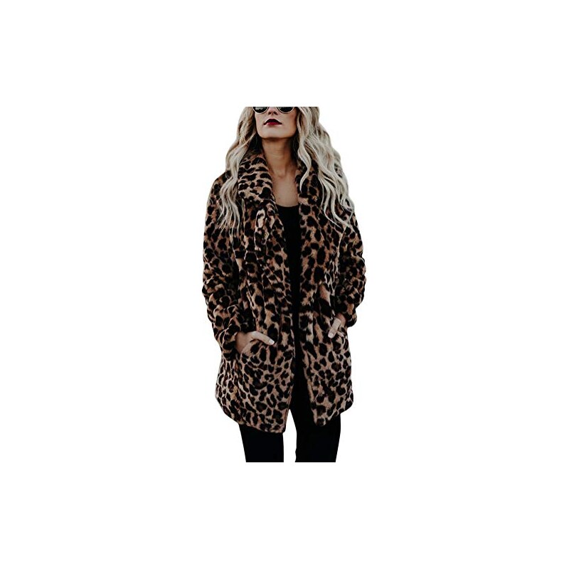 ShallGood Donna Cappotto Lungo Stampa Leopardo Cappotto Caldo