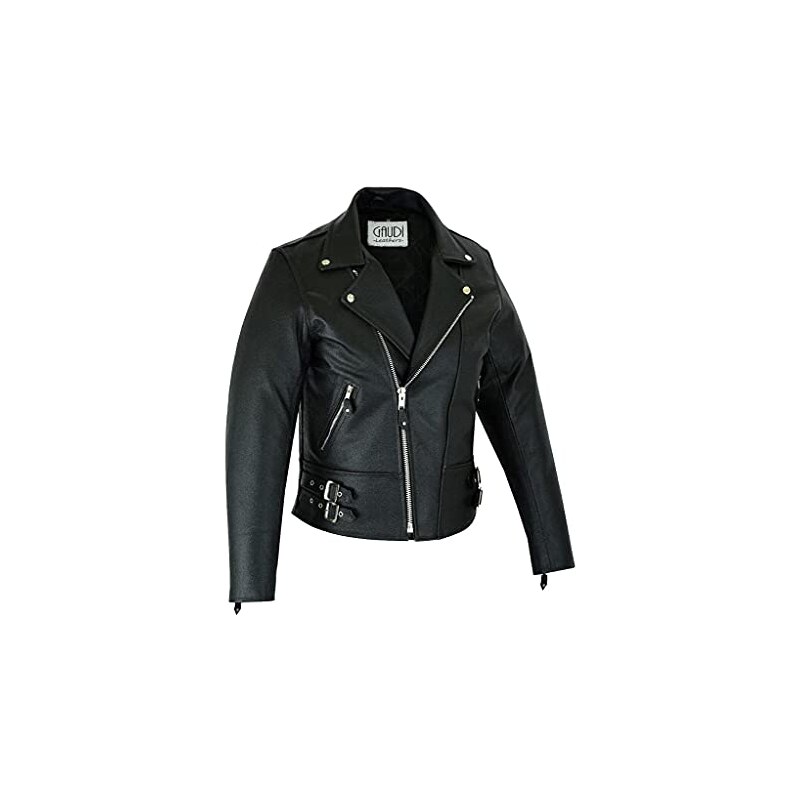 Myla Giacca In Vera Pelle Da Motociclista Donna – Modello A1, Chiusura Lampo, Colore Nero, Taglia 42