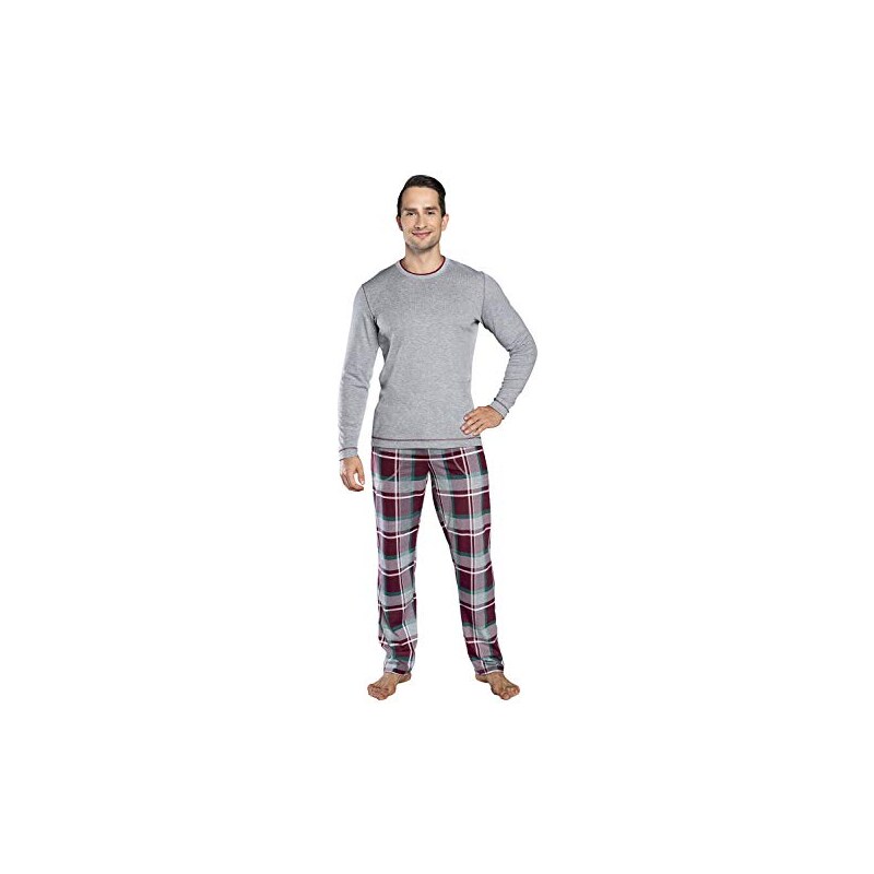 Pigiama Uomo Cotone Quadri Scozzesi Blu E Verde – Manica Lunga, Set Completo Con Tasca E Vita Elastica, Taglie M-XXXL - 4