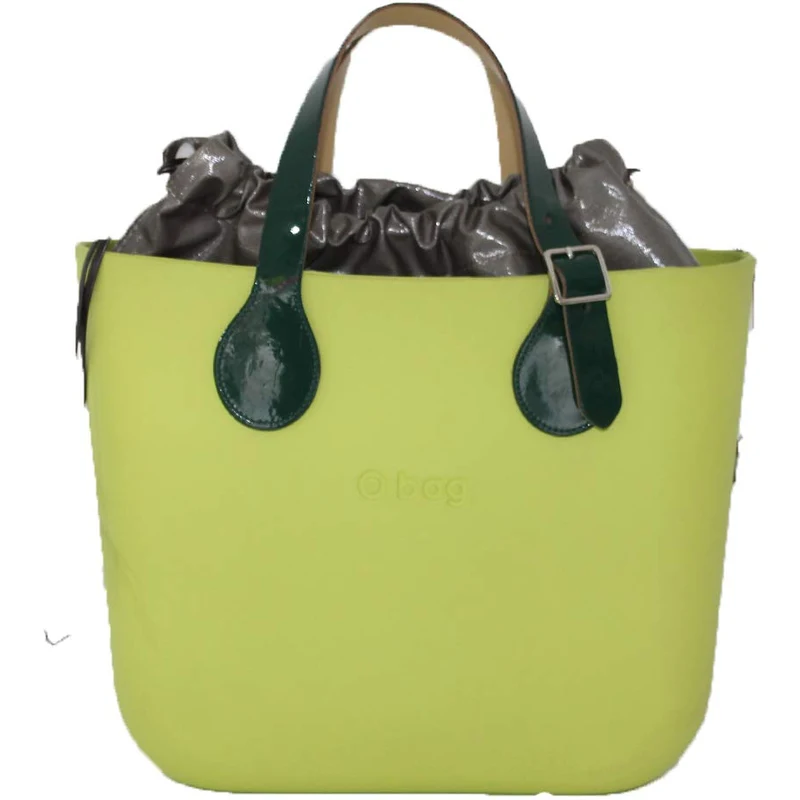 OBAG Borsa o bag mini verde mela sacca nylon lacci manico corto verde  vernice