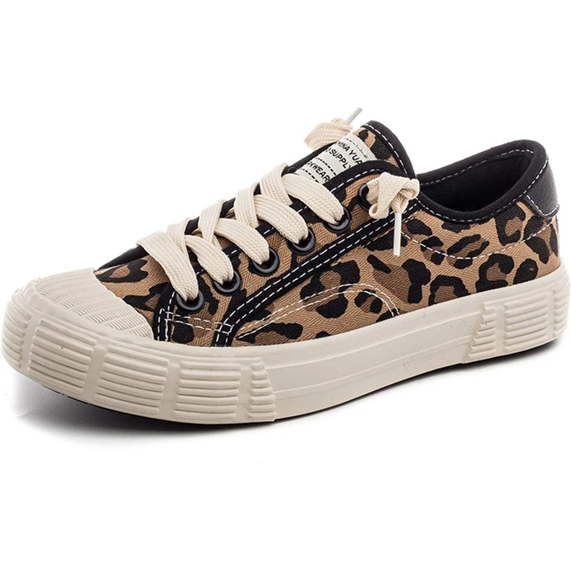 Toride Sneakers in Tela da Donna Scarpe Leopardate Allacciate