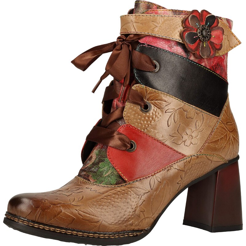 Bottes Pour Femmes LAURA VITA Idcano 07 - Imprimé Floral, Talon Carré Stable, Tige Mi-haute, Fermeture à Lacets