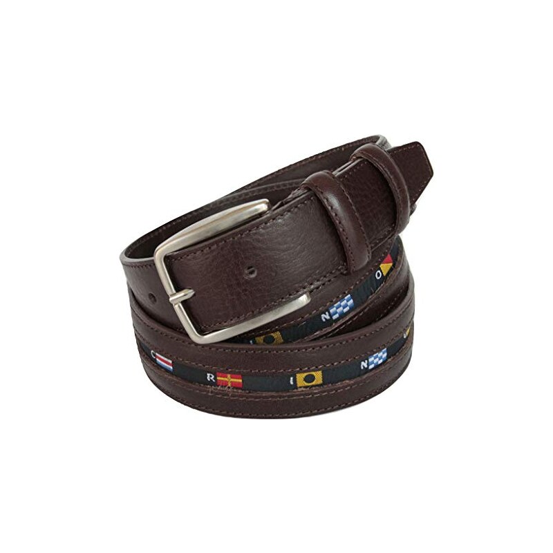ITALOITALY Cintura Made in Italy in Vera Pelle, Marrone Testa di Moro con Bandiere Nautiche, Alta 3,5 cm, Artigianale, Unisex, Accorciabile (Girovita 110 cm = Lung. totale cm 125)