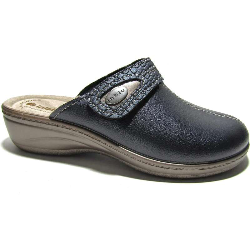 Inblu Pantofole Donna Con Chiusura A Strappo Brillantinata, Ciabatte Invernali Con Leggero Tacco, 35/41, Blu, 39 EU