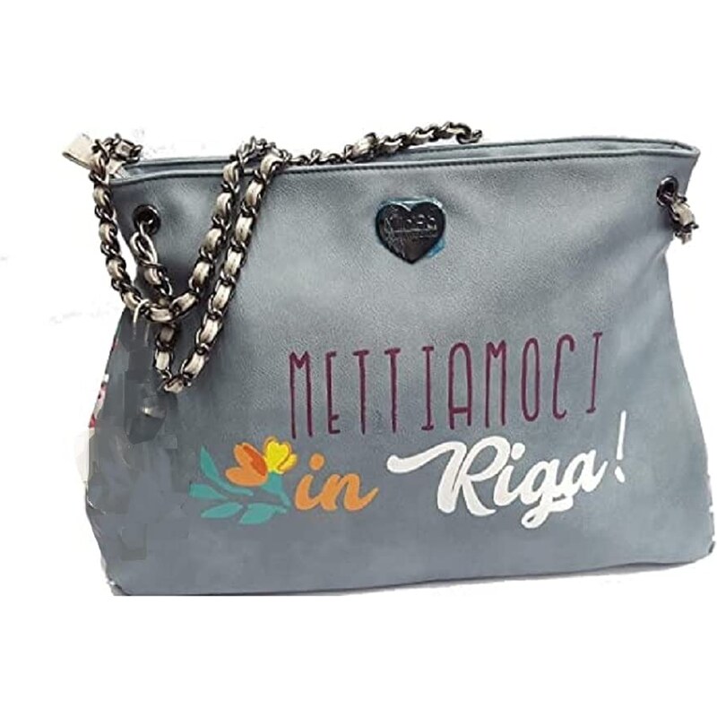 Minipà Pandorine Borsa a Spala Frase Mettiamoci in Riga Grigio Floreale