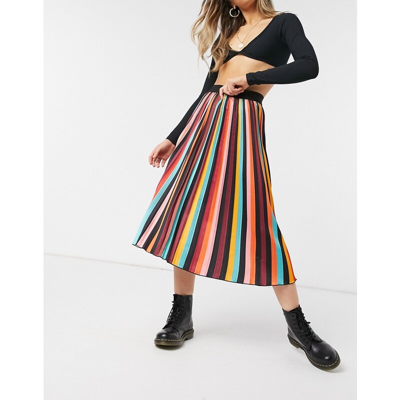 Outrageous Fortune - Gonna midi a pieghe con righe arcobaleno-Multicolore. Donna