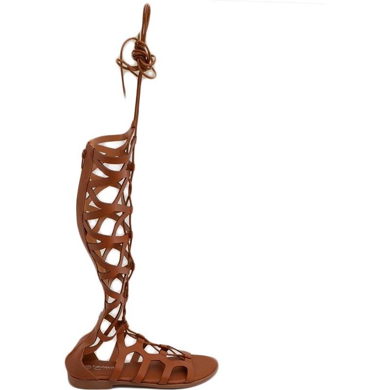 Malu Shoes Stivali estivi alla schiava donna cuoio con lacci regolabile comodo al ginocchio senza tacco raso terra moda gladiatore