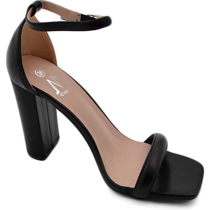 Malu Shoes Sandalo alto donna nero con tacco doppio 10 cm cinturino alla caviglia linea basic cerimonia evento elegante