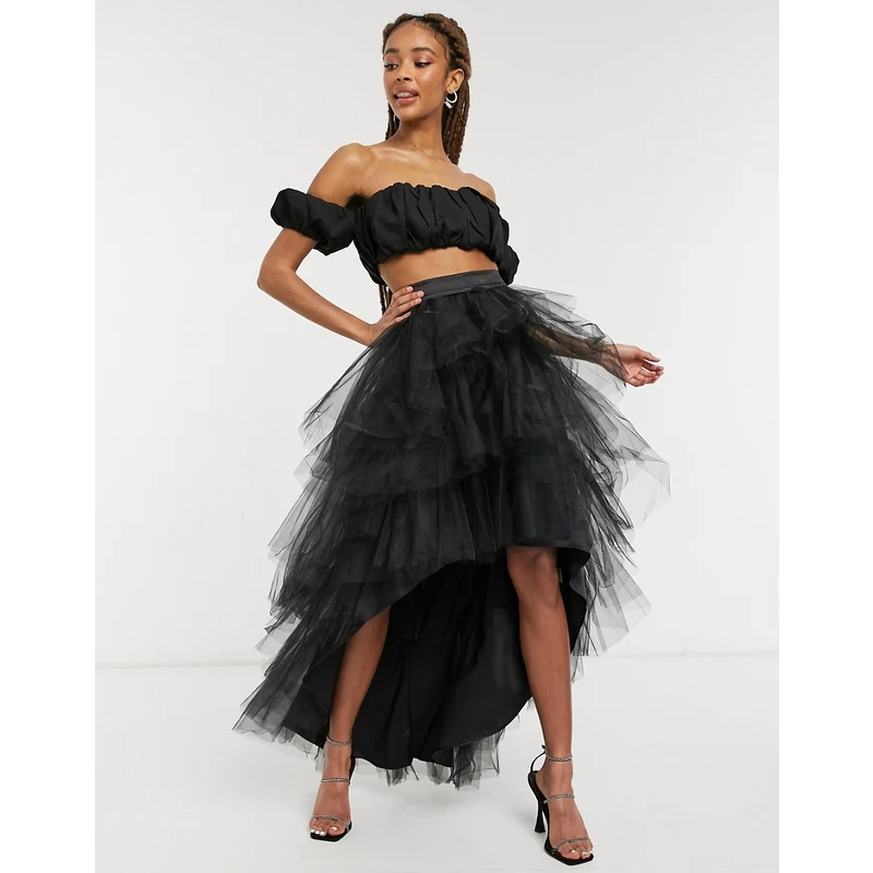 Chi Chi London Mercy Gonna asimmetrica nera in tulle a Donna