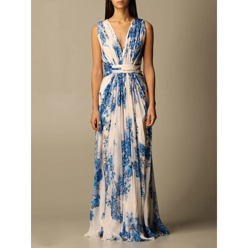 Seta Abito Lungo Alberta Ferretti Abito Lungo In Raso In Blu