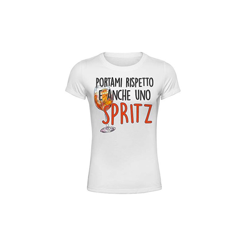 My Digital Print - T Shirt Donna Divertenti, Portami Rispetto e anche uno  Spritz, Magliette Personalizzate in 100% Cotone, Regali Divertenti, Idee  Regalo Maglietta Donna Manica Corta (Bianca S, Donna) 