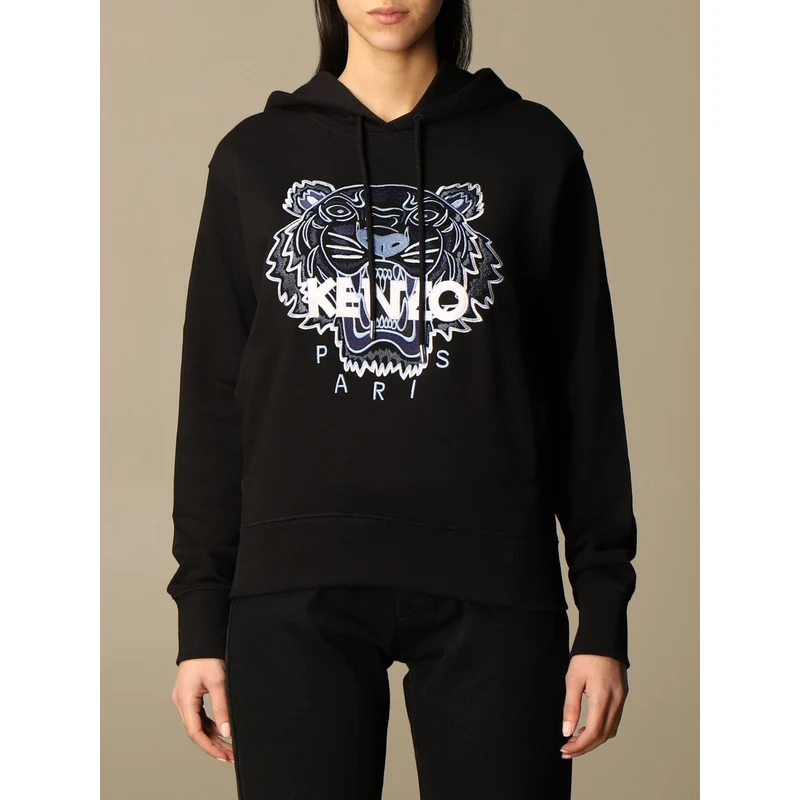 Felpa con cappuccio Kenzo in cotone con logo Tiger Kenzo Paris. Donna Stileo