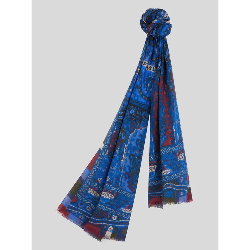 ETRO Sciarpa Con Motivi Paisley Floreali,Uomo,Blu Elettrico