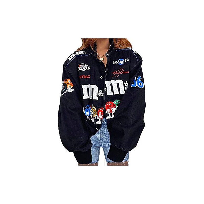 Onsoyours Bomber Jacket Giacca Donna Giacca Sportiva Jackets Vintage  Streetwear con Tasca Outwear Giacca College Sweat Jacket O Nero L 