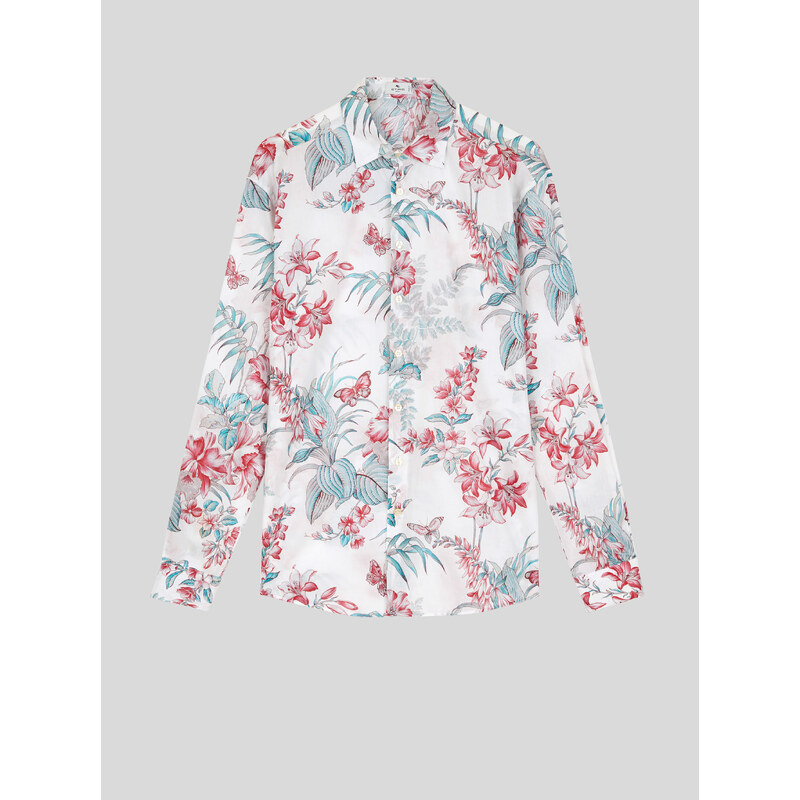 ETRO Camicia In Cotone Con Stampa Floreale E Farfalle,Uomo,Bianco