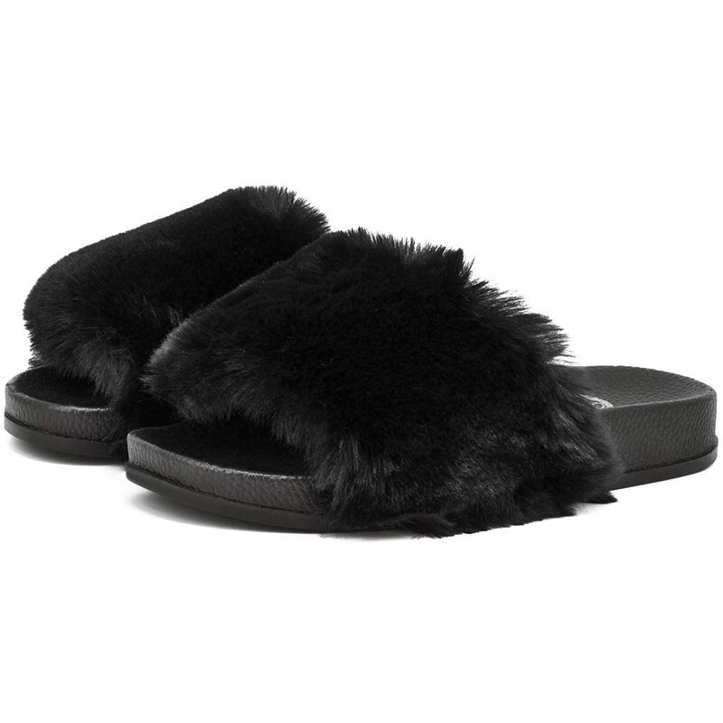 QUEEN HELENA Pantofole con Pelliccia Ciabatte con Pelo Morbide Pelose Donna Nero 39 EU