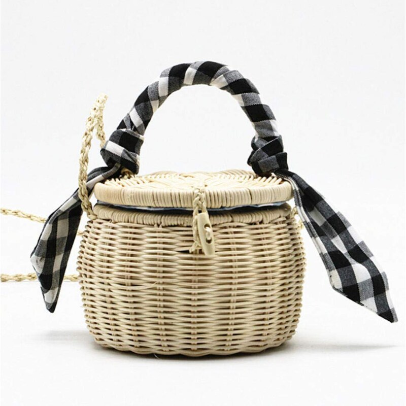 HUYHUY Borsa Da Spiaggia In Vimini Con Cilindro Di Paglia Mobile E Borsa A  Rete