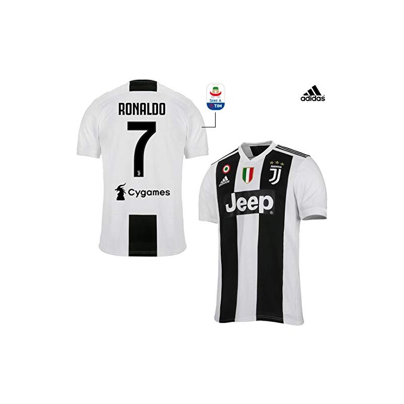 Juventus Maglia Ronaldo Gara Home Ufficiale 2018/19 - Originale - Bambino -  Patch Scudetto e Coppa Italia Sempre Incluse - Taglia 140 cm 9/10 Anni -  Patch Serie A 