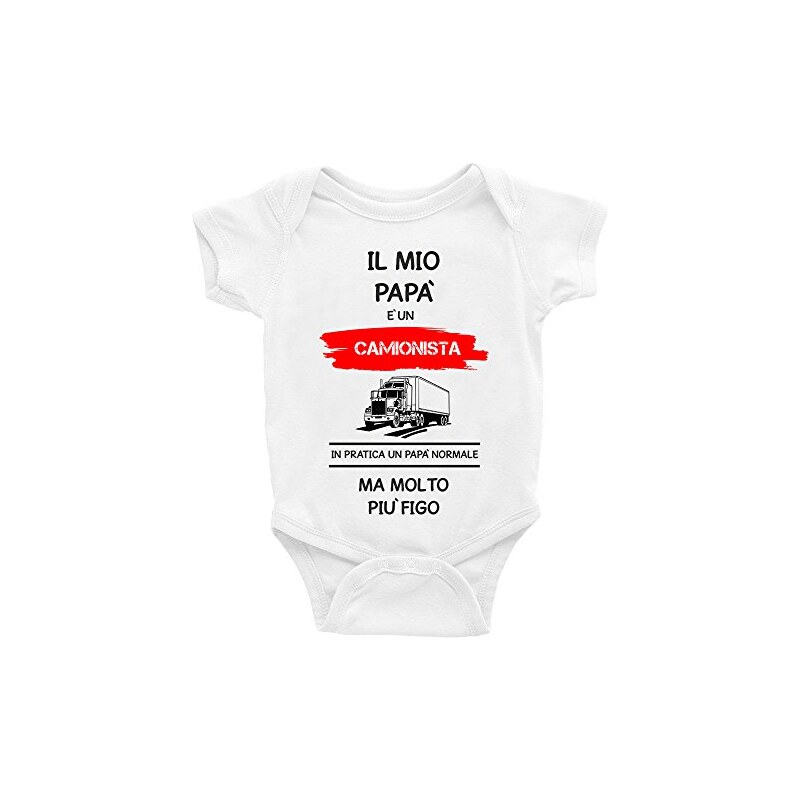 Body Neonato Festa Del Papà - Mio Papà è Camionista - Stampato In Italia - Foto 7