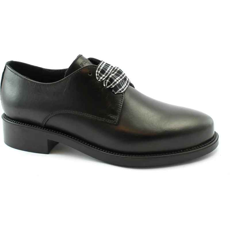 Scarpe Derby Donna Frau 98U1 Nero - Pelle Spazzolata, Lacci In Raso, Suola In Gomma, Fatte In Italia, Eleganti E Comode