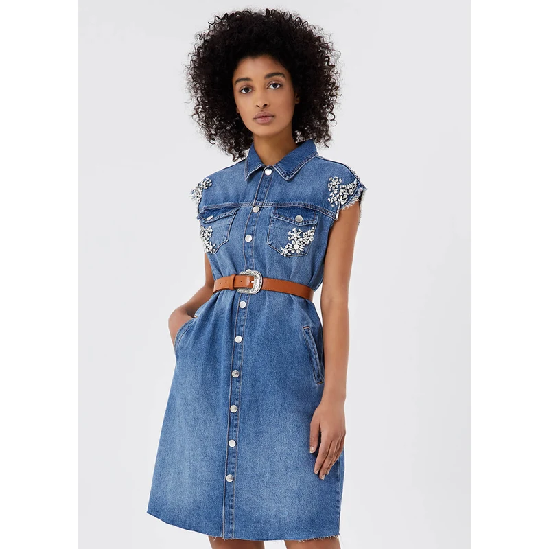 Liu jo Vestito di jeans con cintura Denim blu Woman